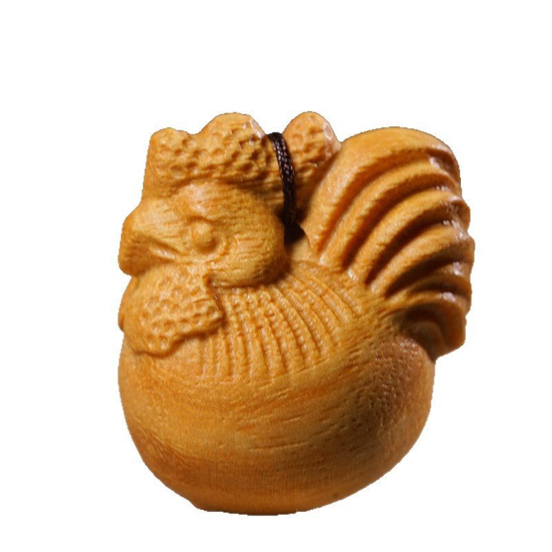 Golden Rooster Wooden Carved Keychain Pendant | Zodiac Rooster Charm for Phone, Car, or Bag - STAR8S