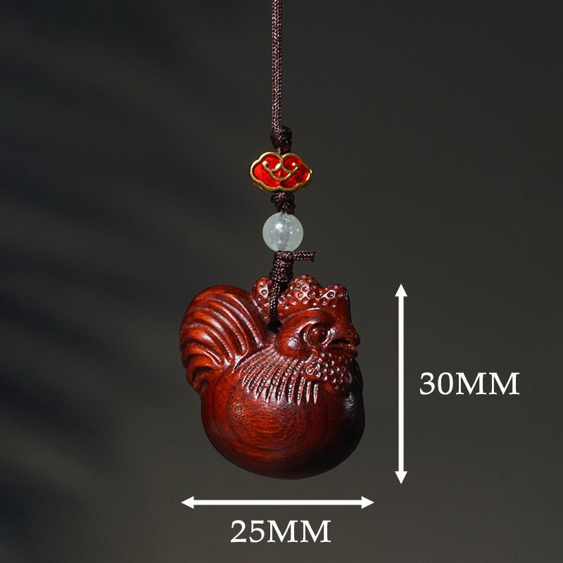Golden Rooster Wooden Carved Keychain Pendant | Zodiac Rooster Charm for Phone, Car, or Bag - STAR8S