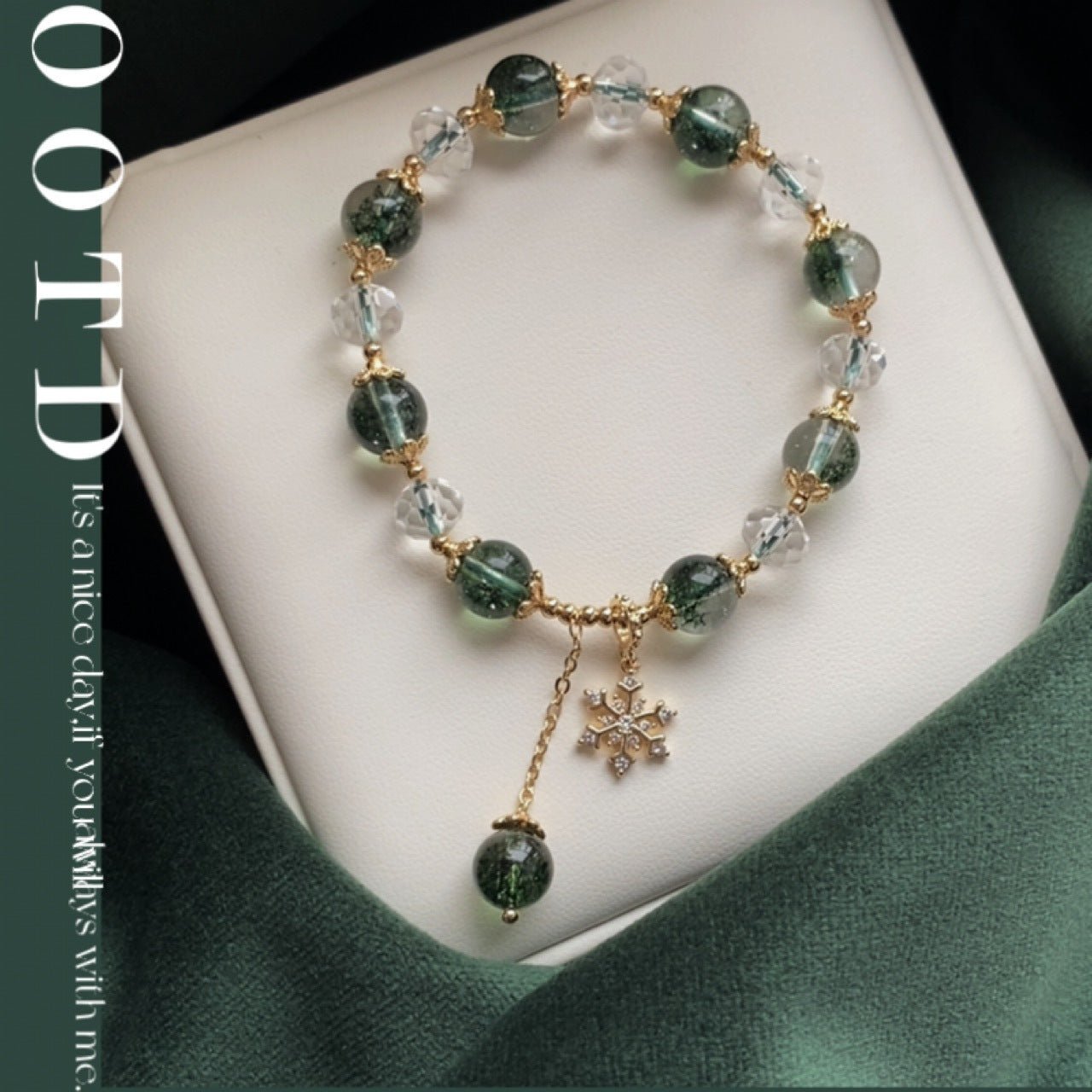 Green Ghost Bracelet with Snowflake Pendant – Handcrafted Adjustable Bracelet for Style & Healing - STAR8S