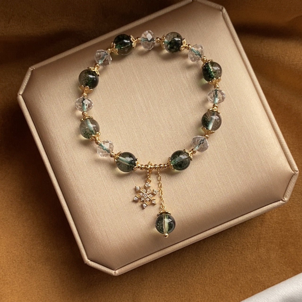 Green Ghost Bracelet with Snowflake Pendant – Handcrafted Adjustable Bracelet for Style & Healing - STAR8S
