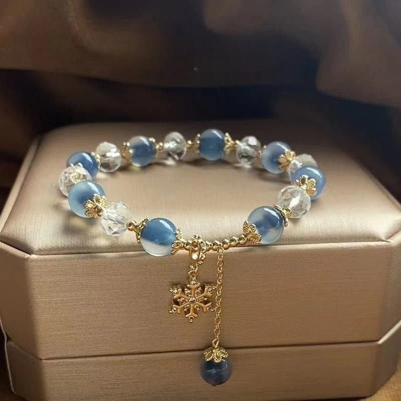 green ghost bracelet with snowflake pendant – handcrafted adjustable bracelet for style & healing - star8s
