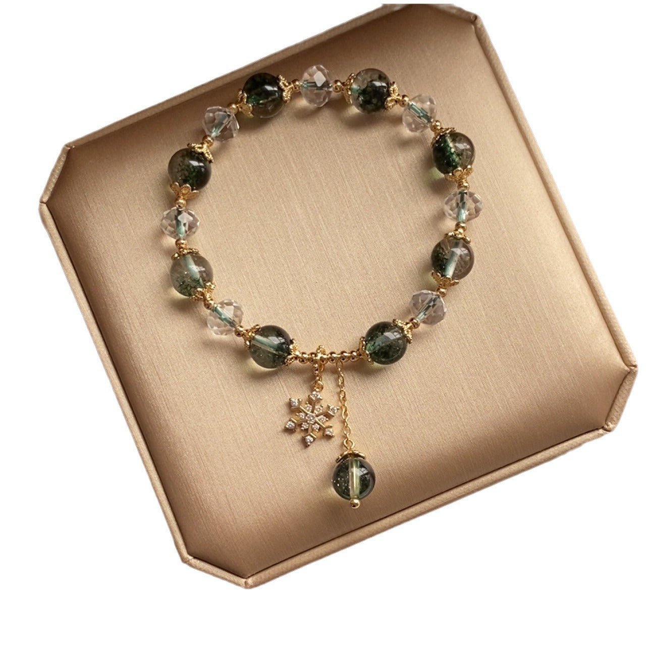 Green Ghost Bracelet with Snowflake Pendant – Handcrafted Adjustable Bracelet for Style & Healing - STAR8S