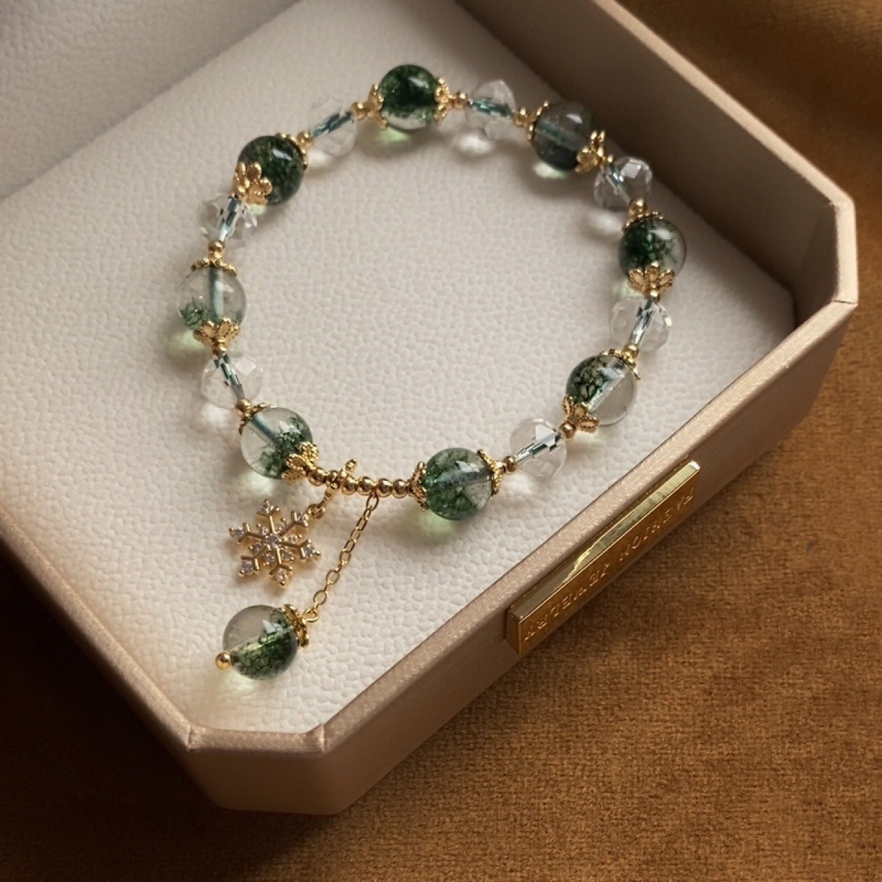 Green Ghost Bracelet with Snowflake Pendant – Handcrafted Adjustable Bracelet for Style & Healing - STAR8S