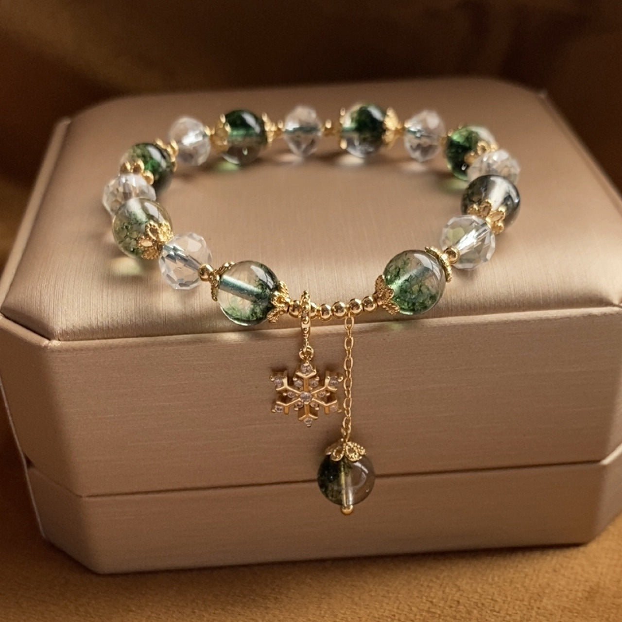 Green Ghost Bracelet with Snowflake Pendant – Handcrafted Adjustable Bracelet for Style & Healing - STAR8S