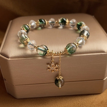 Green Ghost Bracelet with Snowflake Pendant – Handcrafted Adjustable Bracelet for Style & Healing - STAR8S
