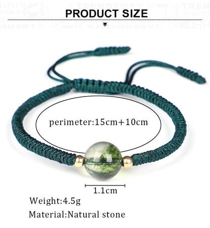 Green Ghost Wealth Bowl Bracelet | Handcrafted Adjustable Red String Bracelet with Natural Stone - STAR8S