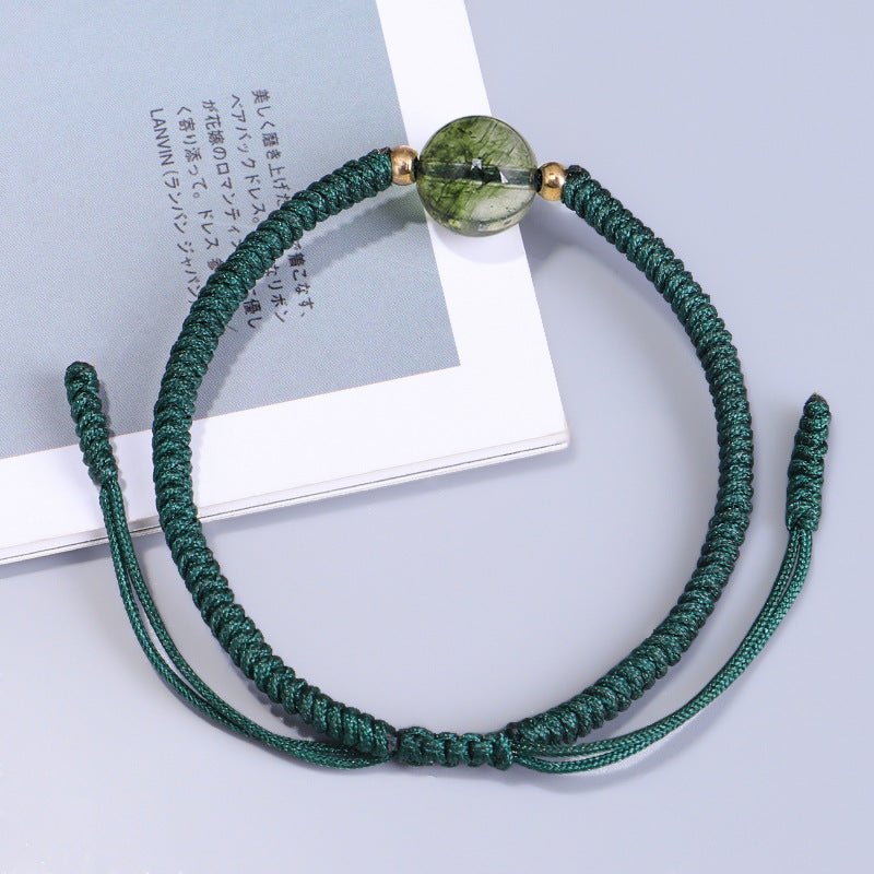 green ghost wealth bowl bracelet | handcrafted adjustable red string bracelet with natural stone - star8s