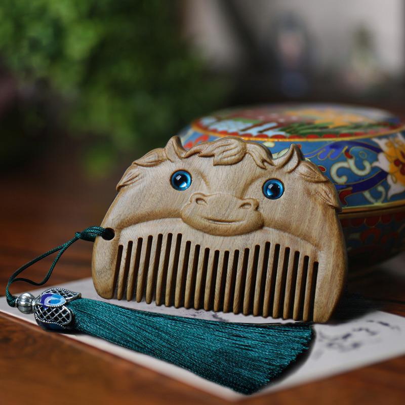 green sandalwood animal wooden comb | 12 chinese zodiac styles | cute baby comb - star8s