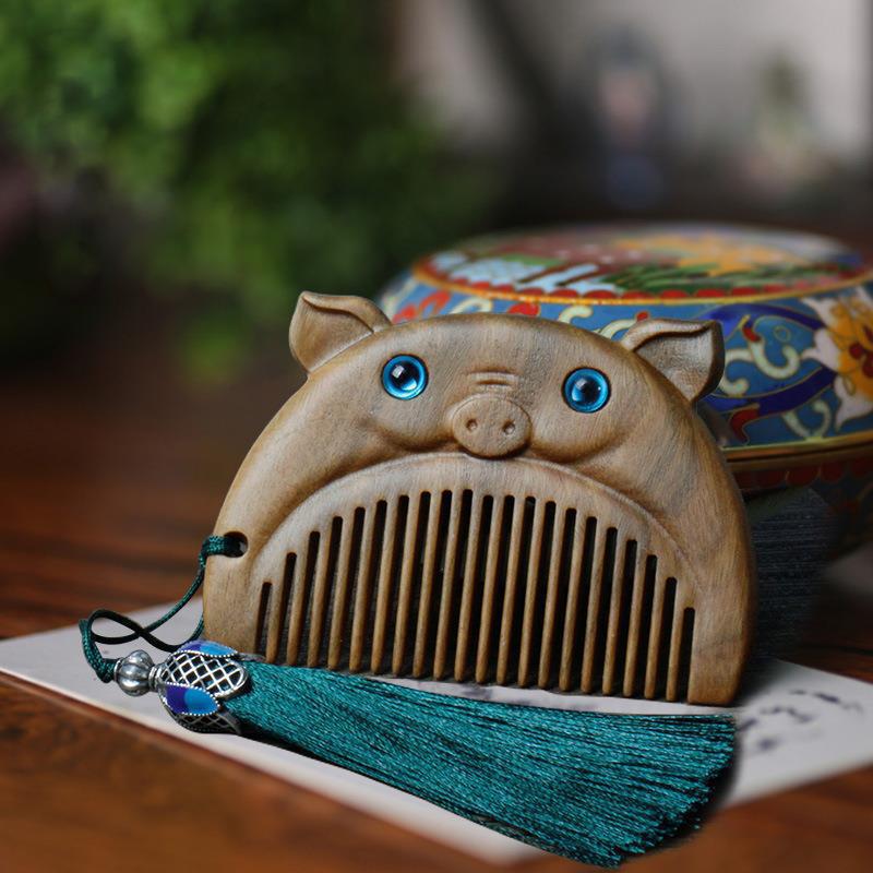 Green Sandalwood Animal Wooden Comb | 12 Chinese Zodiac Styles | Cute Baby Comb - STAR8S