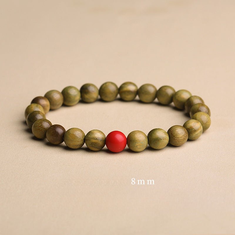 Green Sandalwood Beaded Bracelet with Lotus Charm – Natural Aromatic Wood Mala for Women - STAR8S
