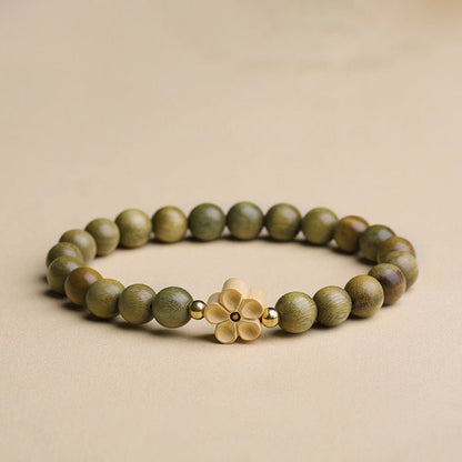 Green Sandalwood Beaded Bracelet with Lotus Charm – Natural Aromatic Wood Mala for Women - STAR8S
