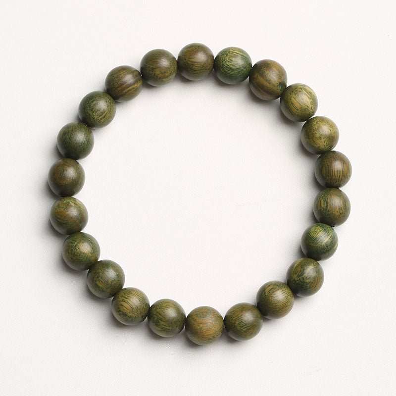 Green Sandalwood Beaded Bracelet with Lotus Charm – Natural Aromatic Wood Mala for Women - STAR8S