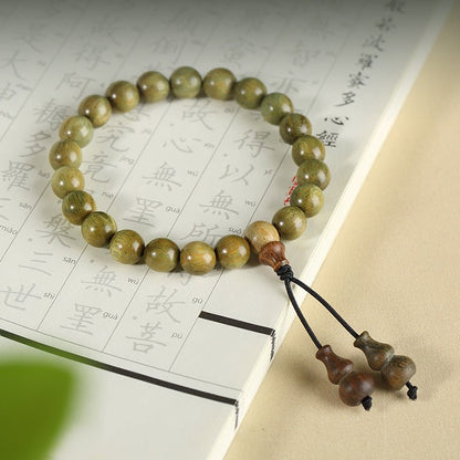Green Sandalwood Beaded Bracelet with Lotus Charm – Natural Aromatic Wood Mala for Women - STAR8S