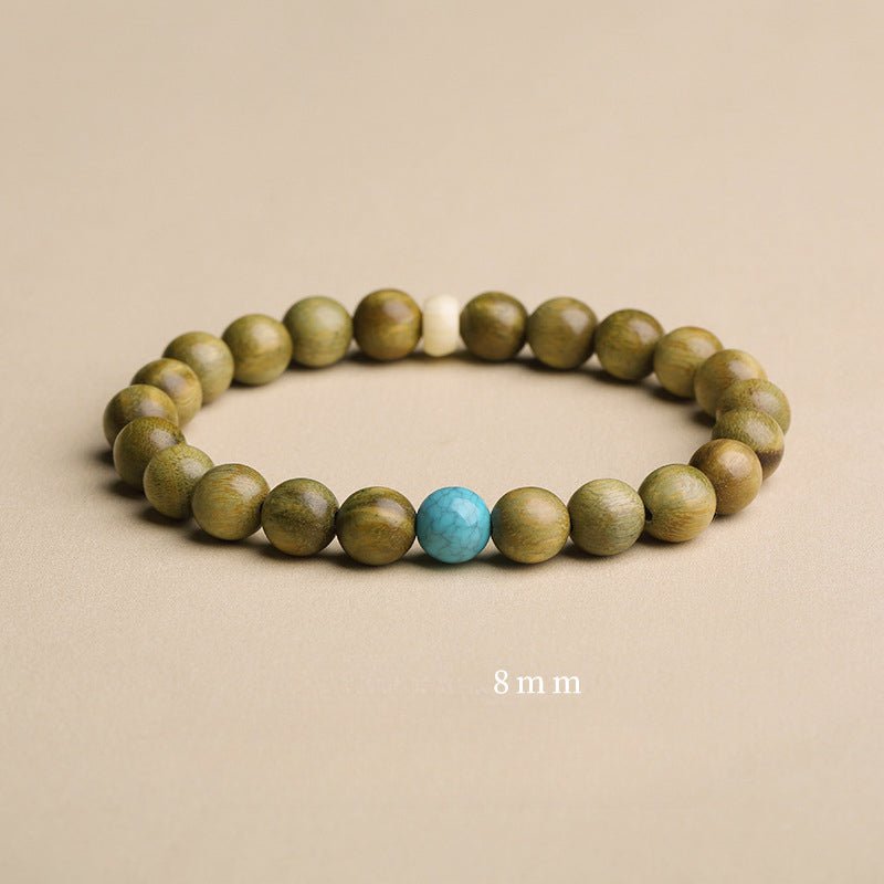 Green Sandalwood Beaded Bracelet with Lotus Charm – Natural Aromatic Wood Mala for Women - STAR8S