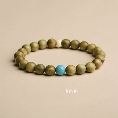 Green Sandalwood Beaded Bracelet with Lotus Charm – Natural Aromatic Wood Mala for Women - STAR8S