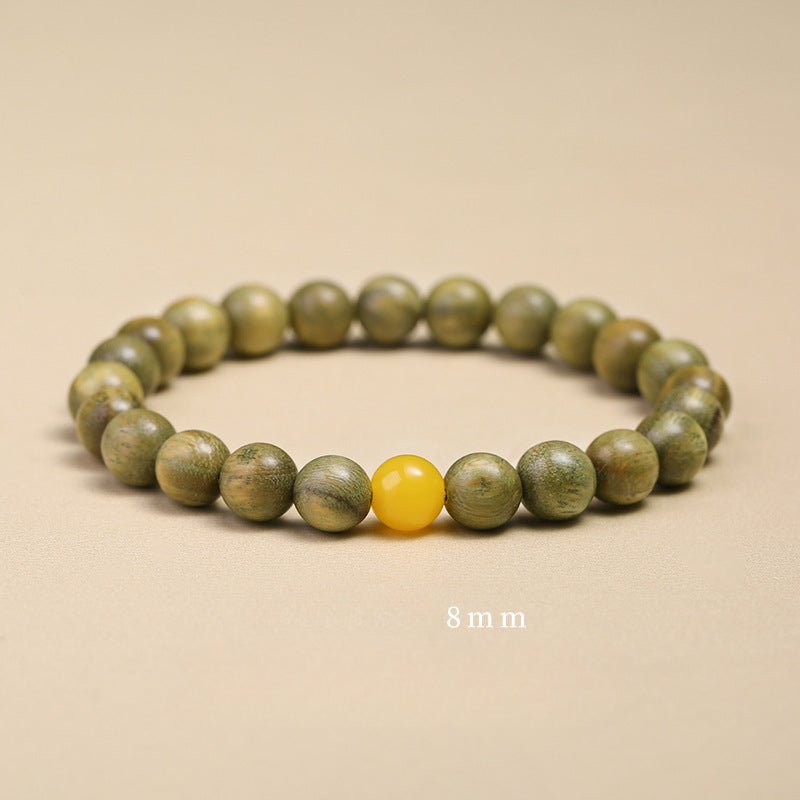 Green Sandalwood Beaded Bracelet with Lotus Charm – Natural Aromatic Wood Mala for Women - STAR8S