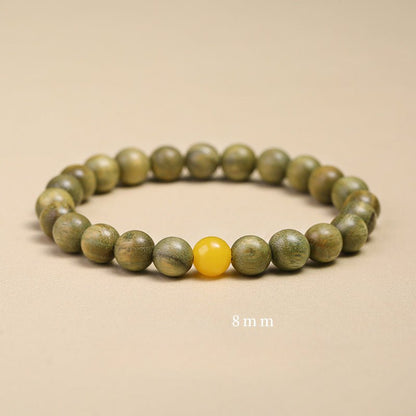 Green Sandalwood Beaded Bracelet with Lotus Charm – Natural Aromatic Wood Mala for Women - STAR8S