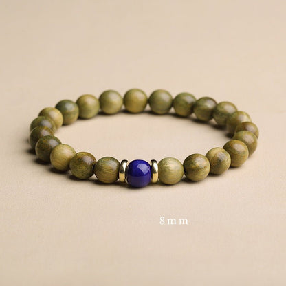 Green Sandalwood Beaded Bracelet with Lotus Charm – Natural Aromatic Wood Mala for Women - STAR8S