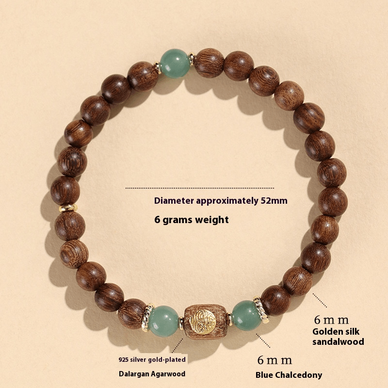 green sandalwood & blue chalcedony beaded bracelet – 925 silver & sandalwood – natural healing & aromatherapy - star8s