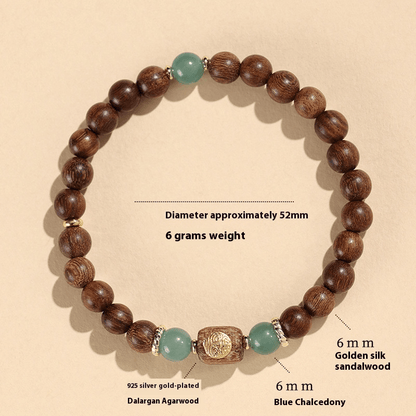 Green Sandalwood & Blue Chalcedony Beaded Bracelet – 925 Silver & Sandalwood – Natural Healing & Aromatherapy - STAR8S