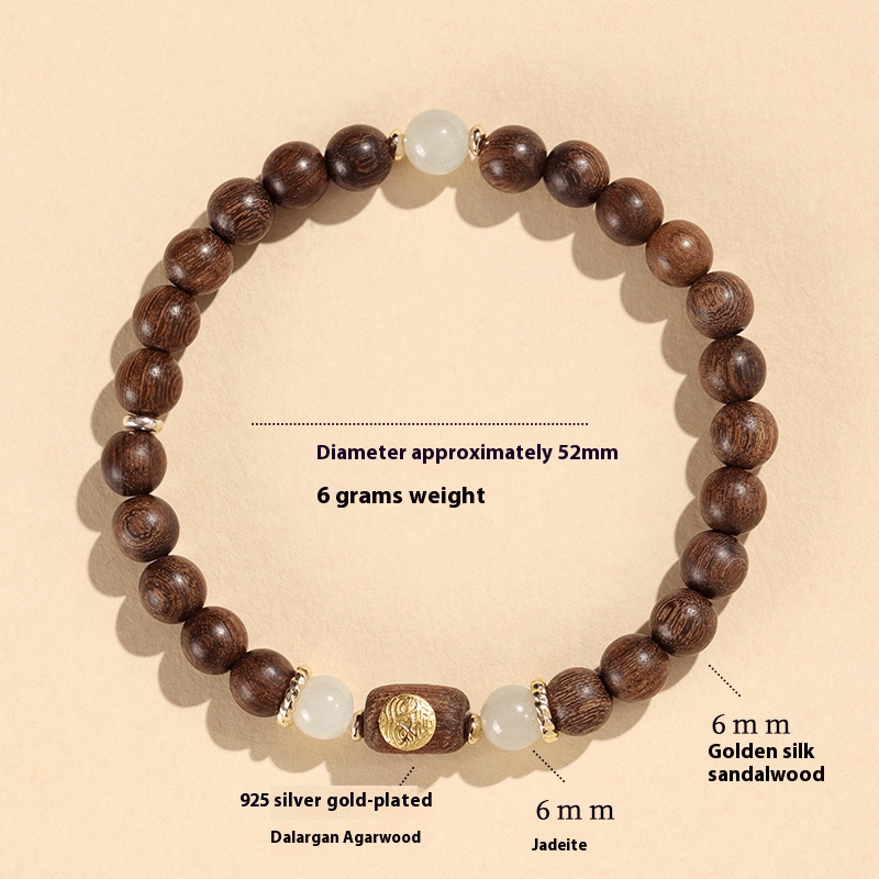 green sandalwood & blue chalcedony beaded bracelet – 925 silver & sandalwood – natural healing & aromatherapy - star8s