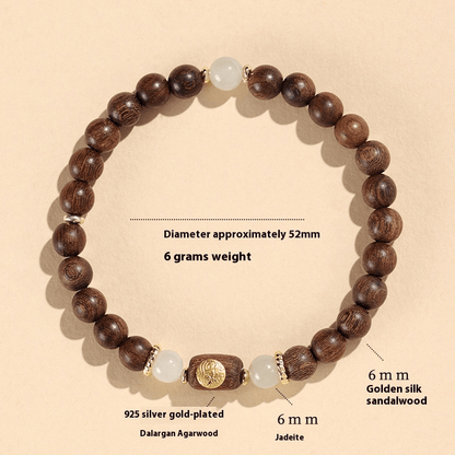 Green Sandalwood & Blue Chalcedony Beaded Bracelet – 925 Silver & Sandalwood – Natural Healing & Aromatherapy - STAR8S