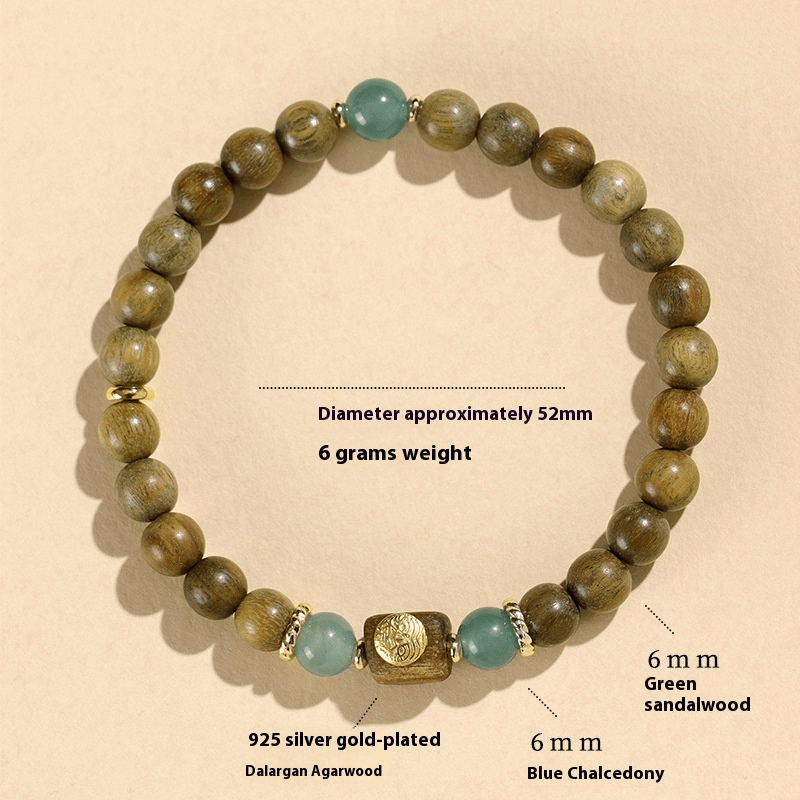 Green Sandalwood & Blue Chalcedony Beaded Bracelet – 925 Silver & Sandalwood – Natural Healing & Aromatherapy - STAR8S