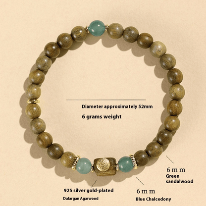 Green Sandalwood & Blue Chalcedony Beaded Bracelet – 925 Silver & Sandalwood – Natural Healing & Aromatherapy - STAR8S