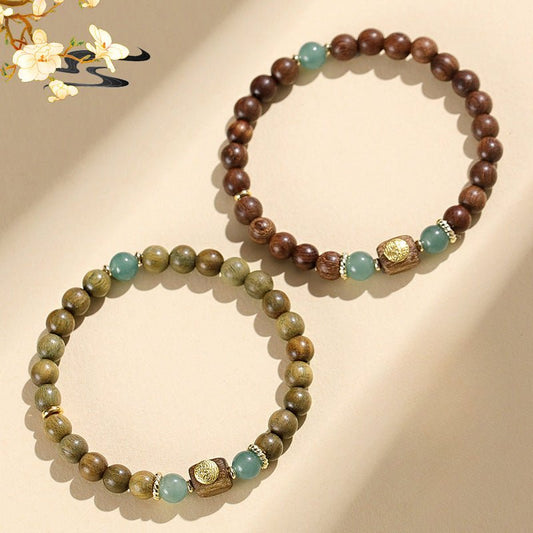 Green Sandalwood & Blue Chalcedony Beaded Bracelet – 925 Silver & Sandalwood – Natural Healing & Aromatherapy - STAR8S