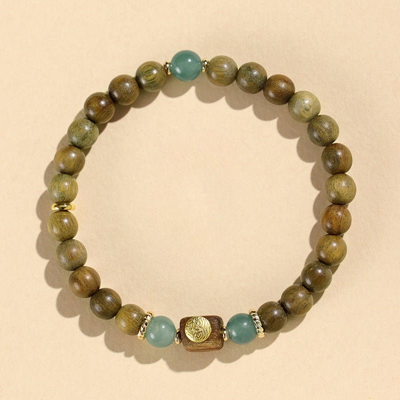 green sandalwood & blue chalcedony beaded bracelet – 925 silver & sandalwood – natural healing & aromatherapy - star8s