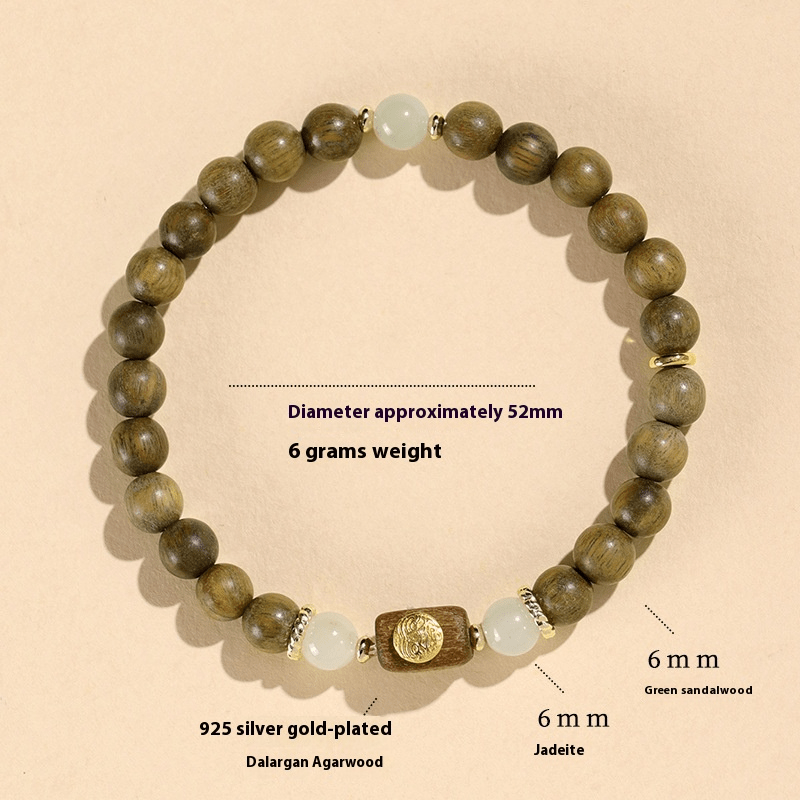 Green Sandalwood & Blue Chalcedony Beaded Bracelet – 925 Silver & Sandalwood – Natural Healing & Aromatherapy - STAR8S