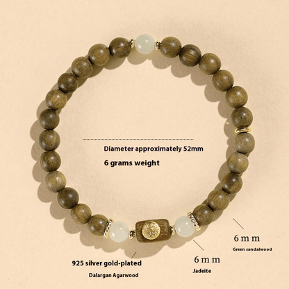 Green Sandalwood & Blue Chalcedony Beaded Bracelet – 925 Silver & Sandalwood – Natural Healing & Aromatherapy - STAR8S