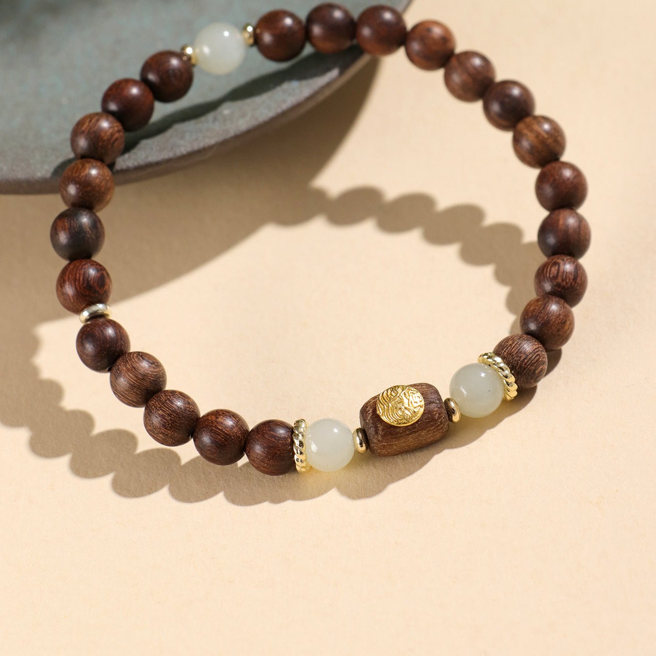 Green Sandalwood & Blue Chalcedony Beaded Bracelet – 925 Silver & Sandalwood – Natural Healing & Aromatherapy - STAR8S