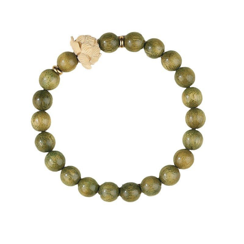 green sandalwood bracelet with lotus flower - adjustable meditation beads for men and women - star8s