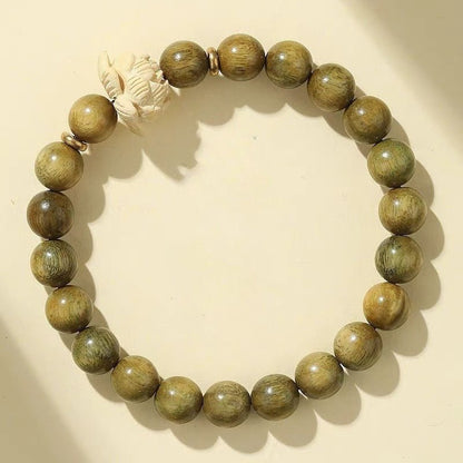 Green Sandalwood Bracelet with Lotus Flower - Adjustable Meditation Beads for Men and Women - STAR8S