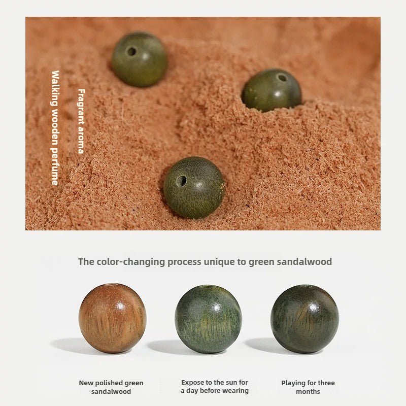 green sandalwood bracelet with lotus flower - adjustable meditation beads for men and women - star8s