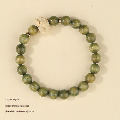 Green Sandalwood Bracelet with Lotus Flower - Adjustable Meditation Beads for Men and Women - STAR8S