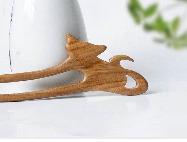 Green Sandalwood Chinese Hairpin: Handmade Vintage Double-Prong for Elegant Bun - STAR8S
