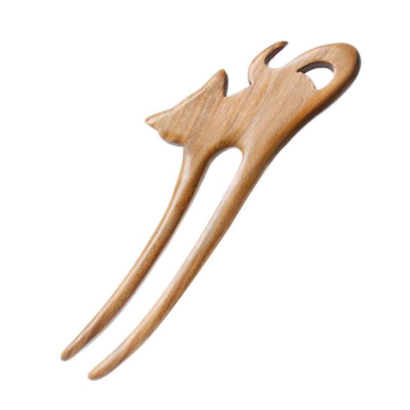 green sandalwood chinese hairpin: handmade vintage double-prong for elegant bun - star8s