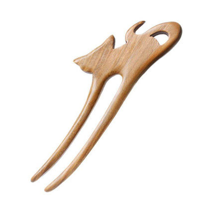 Green Sandalwood Chinese Hairpin: Handmade Vintage Double-Prong for Elegant Bun - STAR8S