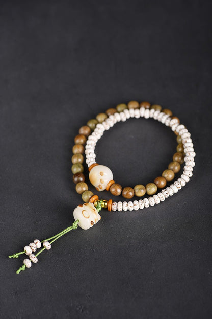 Green Sandalwood Double - Strand Bracelet – Star - Moon Bodhi & Shoushan Stone - STAR8S