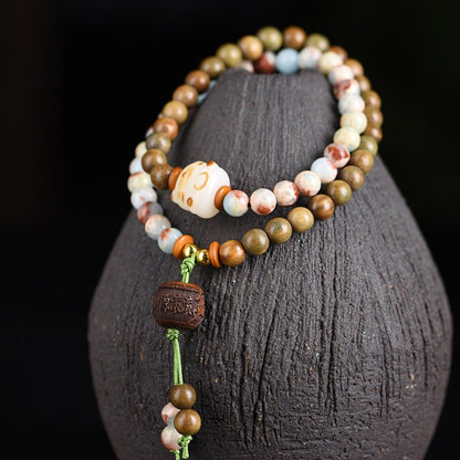 Green Sandalwood Double - Strand Bracelet – Star - Moon Bodhi & Shoushan Stone - STAR8S