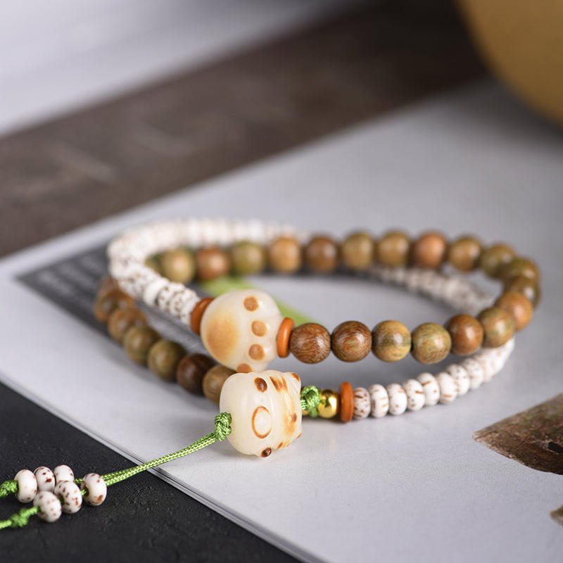 green sandalwood double - strand bracelet – star - moon bodhi & shoushan stone - star8s