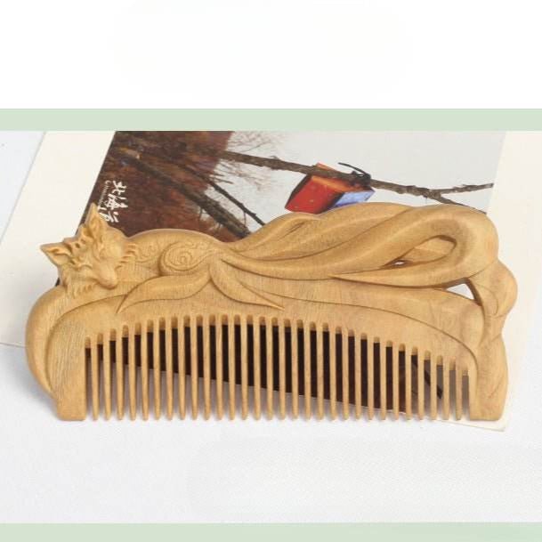 Green Sandalwood Fox Comb – Hand - Carved Design, Gifting Elegant & Charming Hair Care - STAR8S