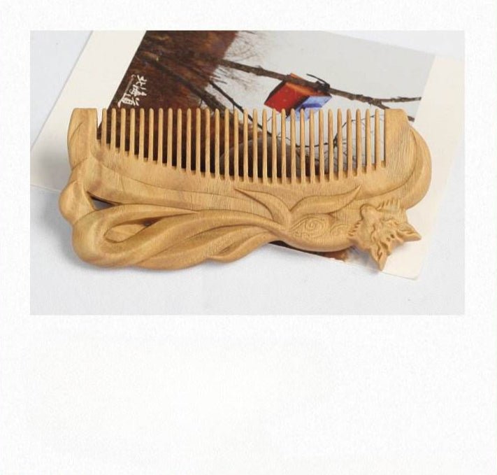 Green Sandalwood Fox Comb – Hand - Carved Design, Gifting Elegant & Charming Hair Care - STAR8S