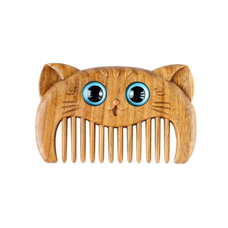 green sandalwood kitten comb | cute & portable miniature wood comb for kids | unique sandalwood hair comb for travel - star8s