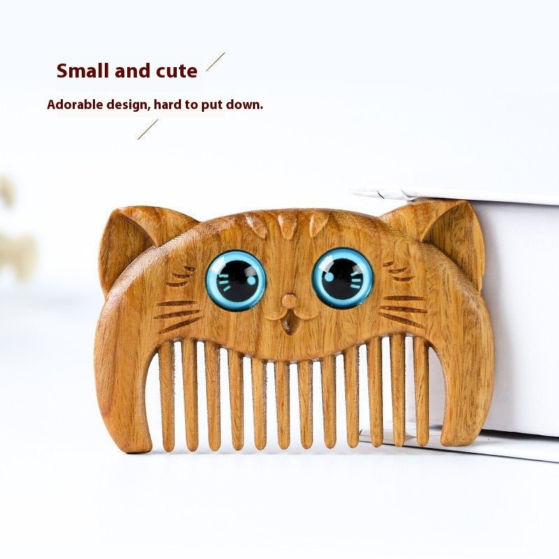 green sandalwood kitten comb | cute & portable miniature wood comb for kids | unique sandalwood hair comb for travel - star8s