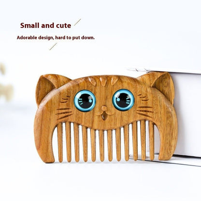 Green Sandalwood Kitten Comb | Cute & Portable Miniature Wood Comb for Kids | Unique Sandalwood Hair Comb for Travel - STAR8S