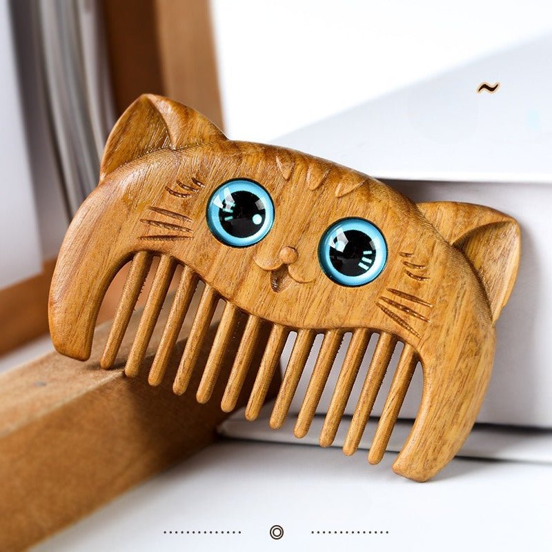 green sandalwood kitten comb | cute & portable miniature wood comb for kids | unique sandalwood hair comb for travel - star8s