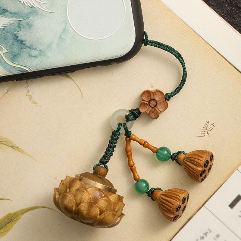 green sandalwood lotus incense bag phone chain | antique aroma keychain, fragrance hanging ornament, mobile charm, and gift - star8s